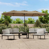 Vidaxl Parasol Doppeldach mit LED 449x245 cm Taupe - afbeelding 1
