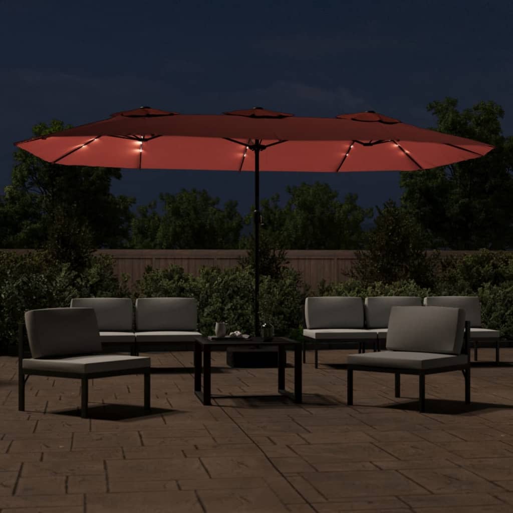 Vidaxl Parasol -Doppeldach mit LED 449x245 cm Terracotta -Colored