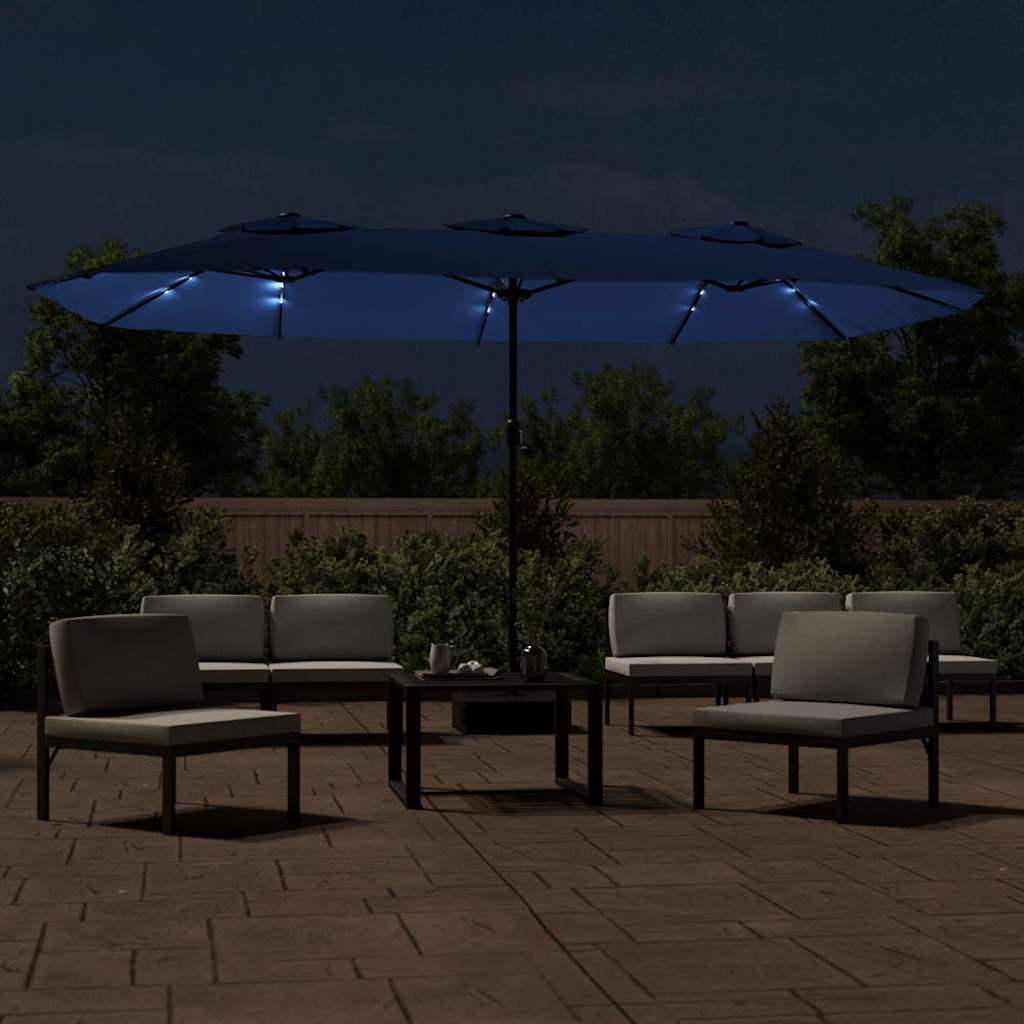 Vidaxl Parasol Doppeldach mit LED 449x245 cm Azure Blau