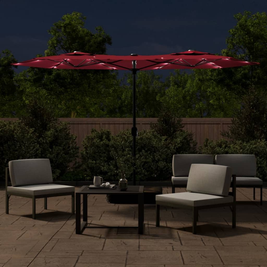 Vidaxl Parasol Doppeldach mit LED 316x240 cm Bordeaux Rot