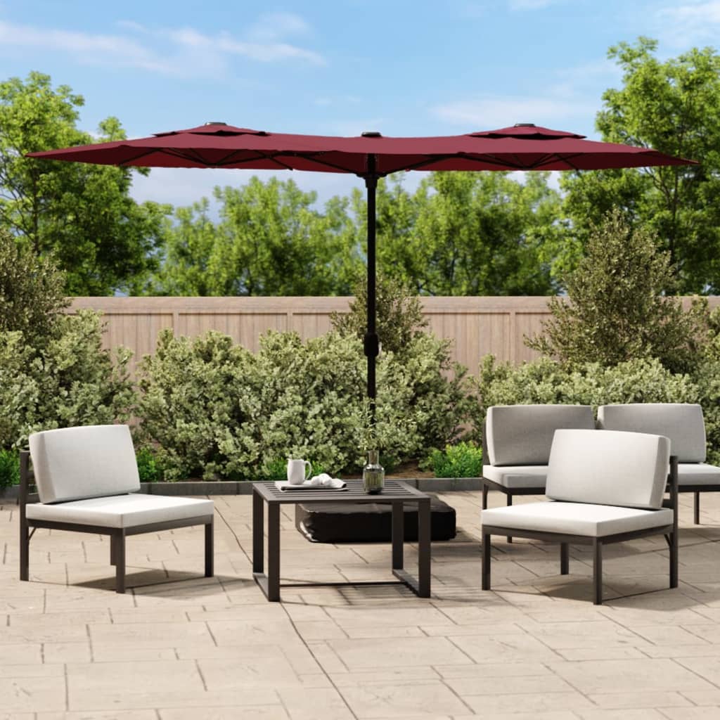 Vidaxl Parasol Doppeldach mit LED 316x240 cm Bordeaux Rot
