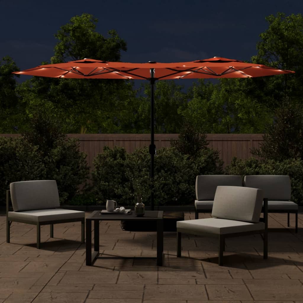 Vidaxl Parasol -Doppeldach mit LEDs 316x240 cm Terrakotta -Colored