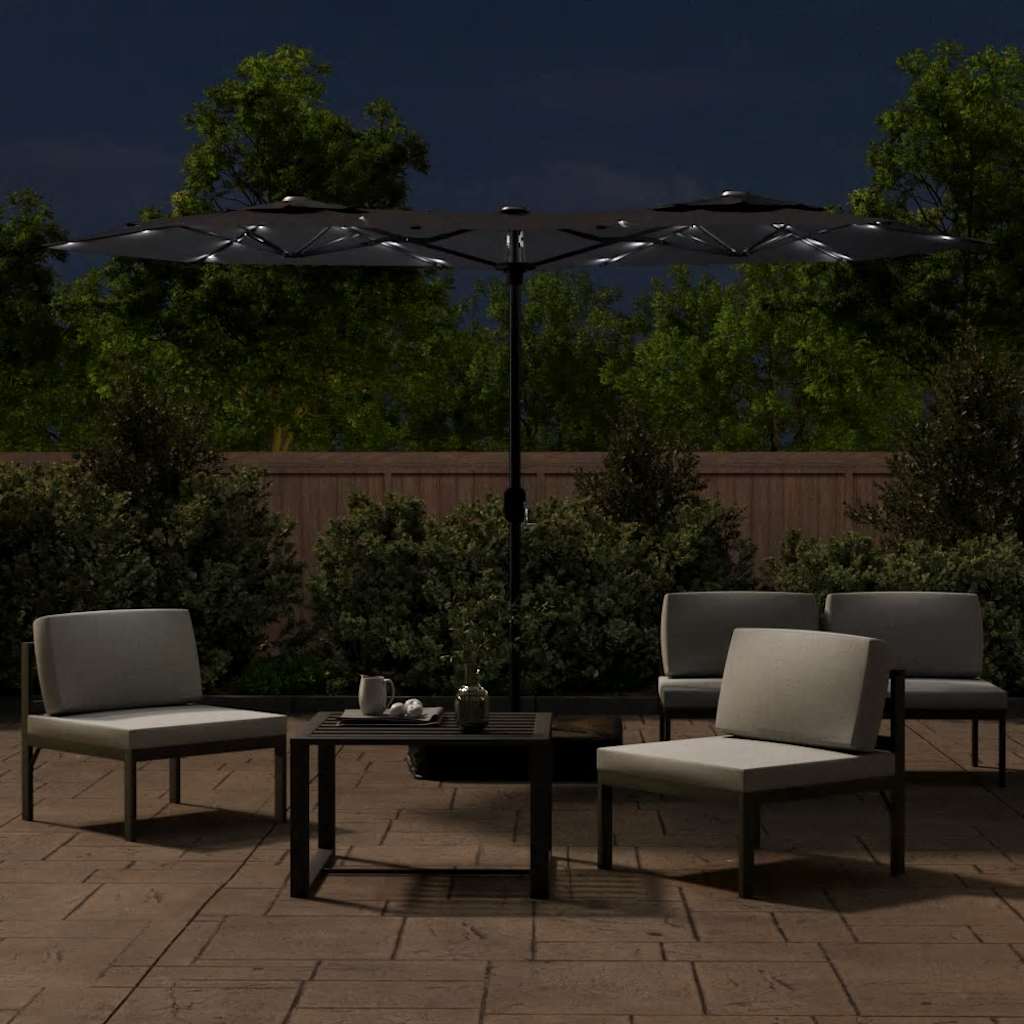 Vidaxl Parasol Doppeldach mit LEDs 316x240 cm schwarz