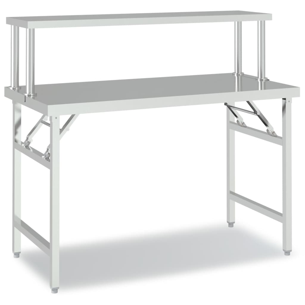 Vidaxx Küchenarbeitstisch mit oberer Ablage 120x60x115 cm Edelstahl