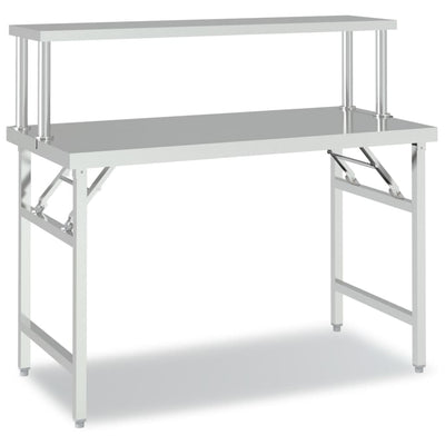 Vidaxx Küchenarbeitstisch mit oberer Ablage 120x60x115 cm Edelstahl