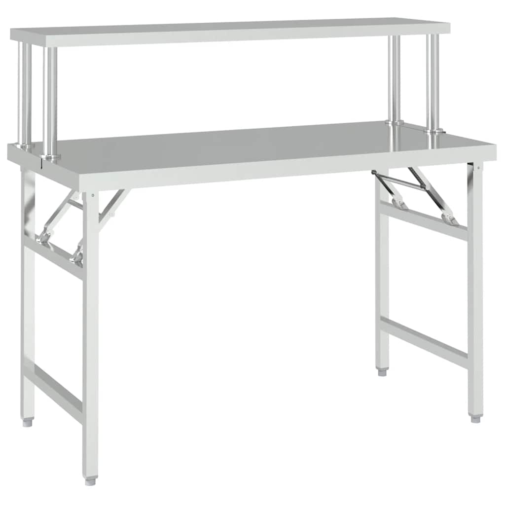Vidaxx Küchenarbeitstisch mit oberer Ablage 120x60x115 cm Edelstahl