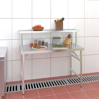 Vidaxx Küchenarbeitstisch mit oberer Ablage 120x60x115 cm Edelstahl