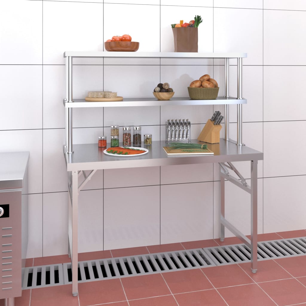 VIDAXL -Küchentisch mit Top 120x60x145 cm Edelstahl