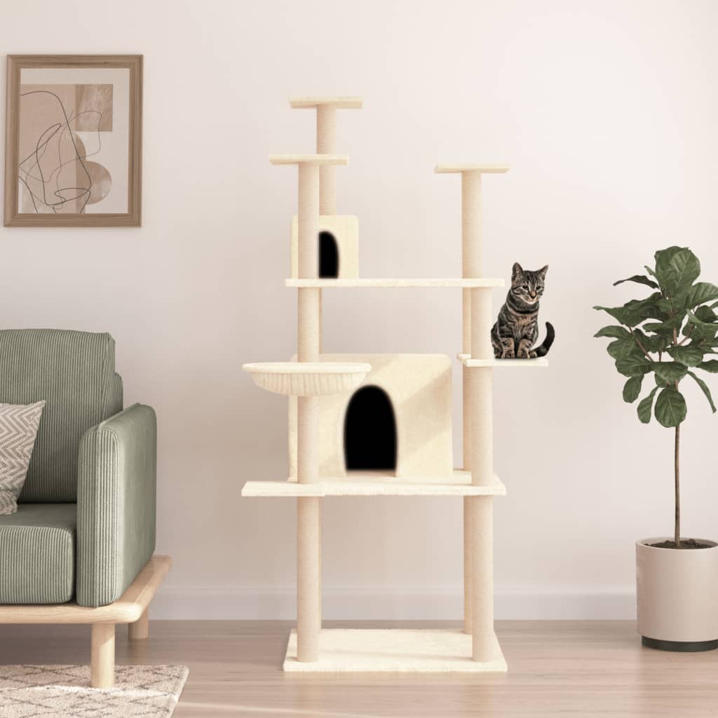 Vidaxl -Katzenmöbel mit Sisal -Kratzerpfosten 166 cm creme -gelenkt