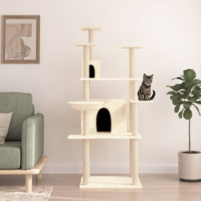 Vidaxl -Katzenmöbel mit Sisal -Kratzerpfosten 166 cm creme -gelenkt