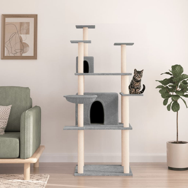 Vidaxl -Katzenmöbel mit Sisal -Kratzerpfosten 166 cm hellgrau