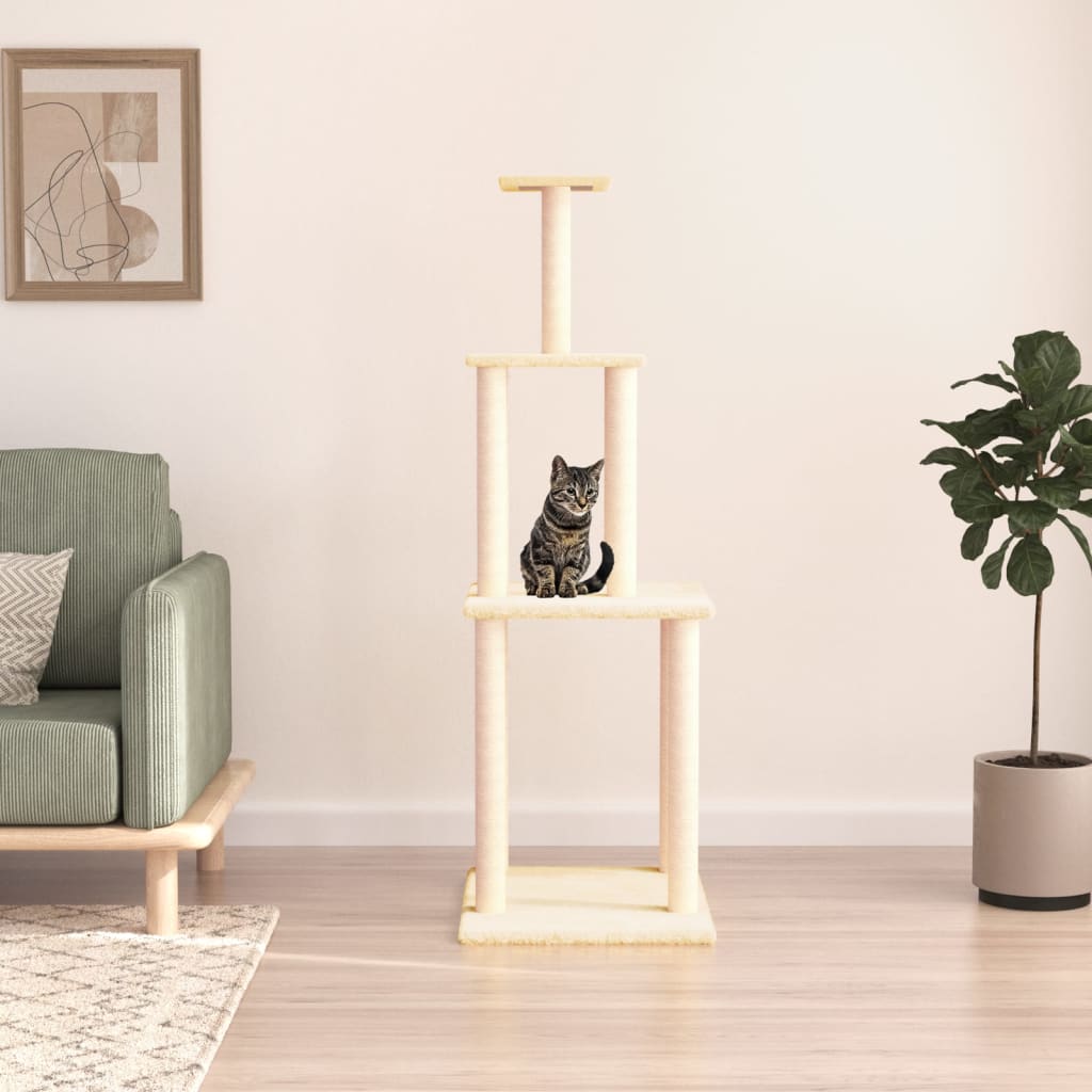 Vidaxl -Katzenmöbel mit Sisal -Kratzerposten 149 cm creme -gelenkt