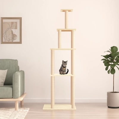 Vidaxl -Katzenmöbel mit Sisal -Kratzerpfosten 183 cm creme -gelenkt