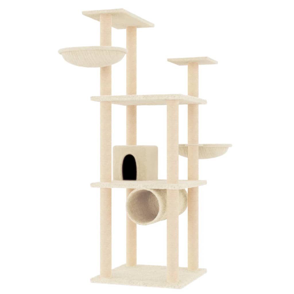 Vidaxl -Katzenmöbel mit Sisal -Kratzer -Pfosten 141 cm creme -gelenkt