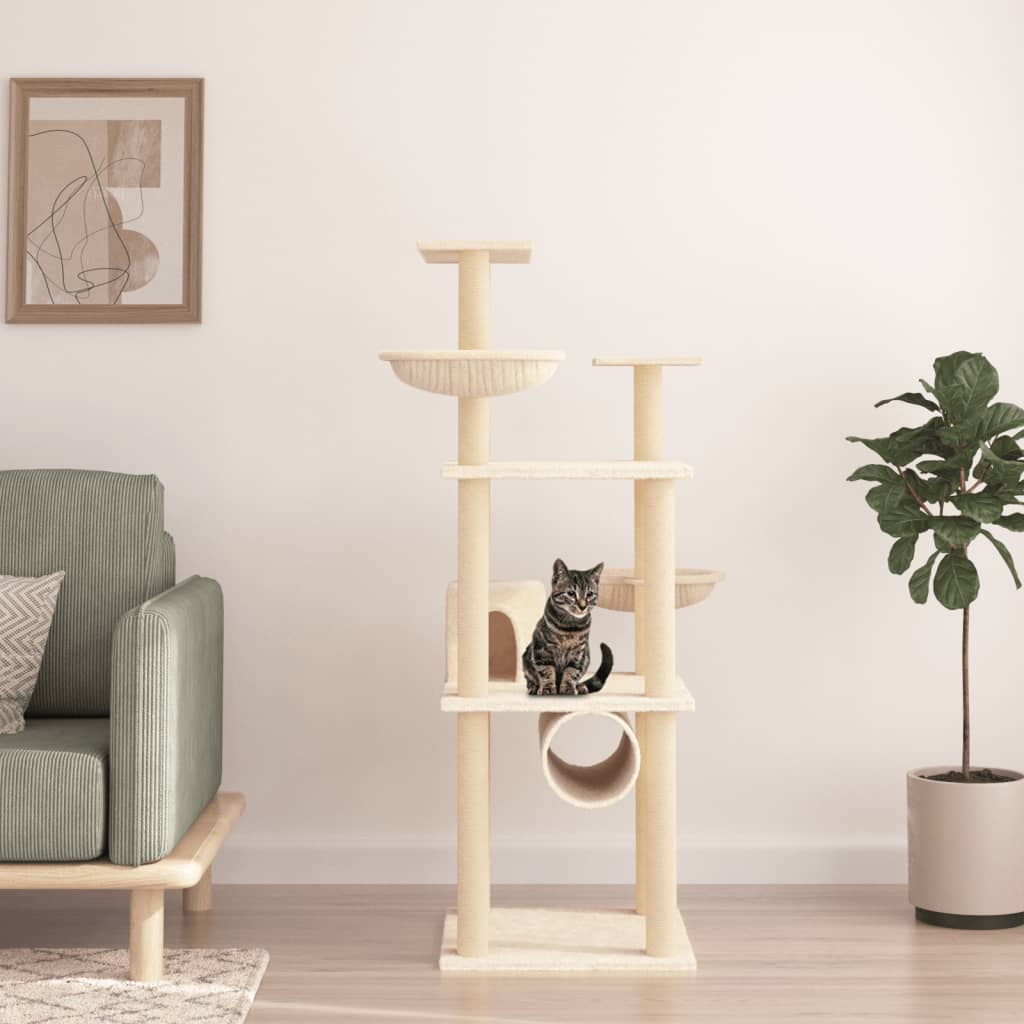 Vidaxl -Katzenmöbel mit Sisal -Kratzer -Pfosten 141 cm creme -gelenkt