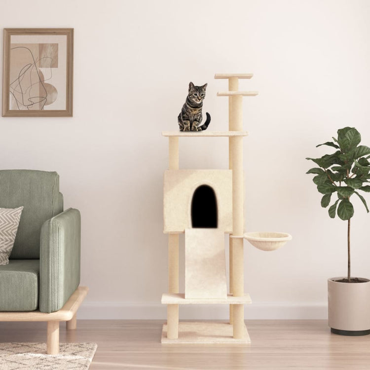 Vidaxl -Katzenmöbel mit Sisal -Kratzerpfosten 153 cm creme -gelenkt
