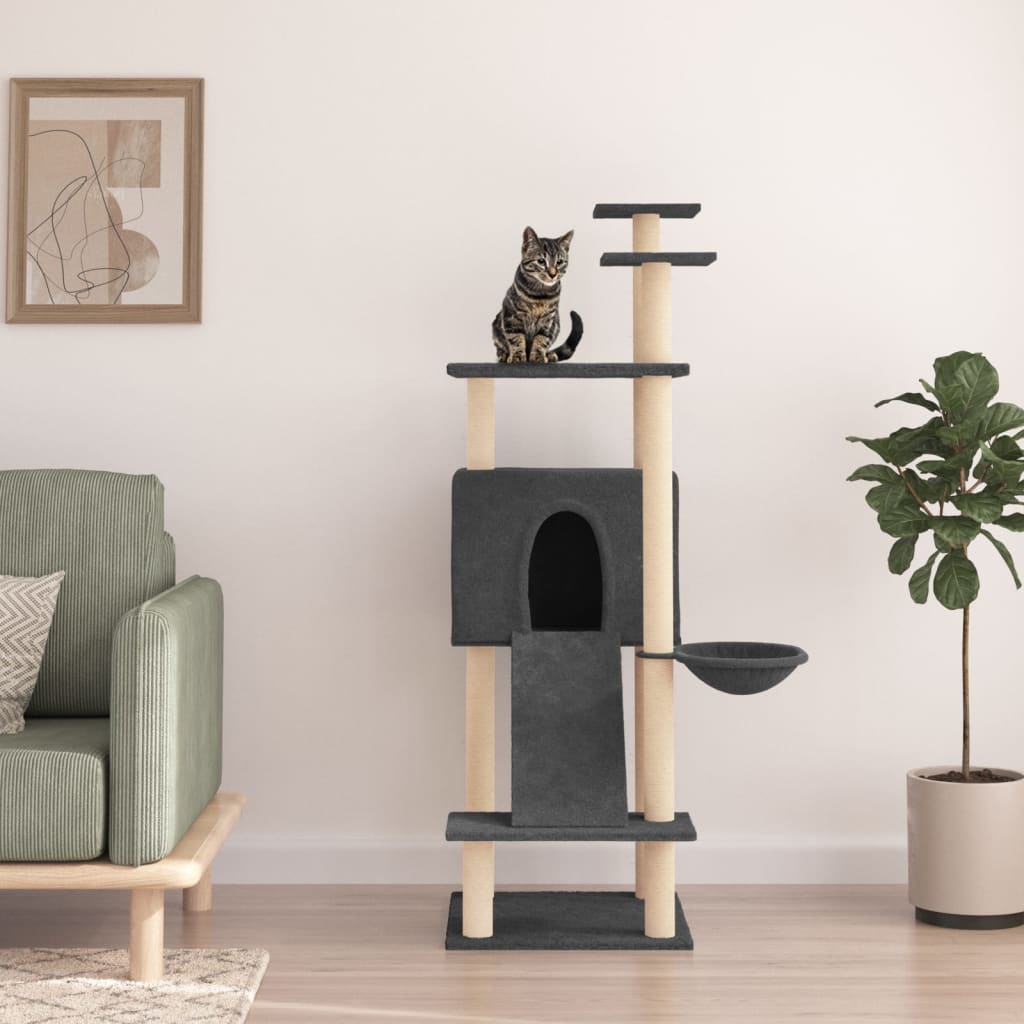 Vidaxl -Katzenmöbel mit Sisal -Kratzerpfosten 153 cm dunkelgrau