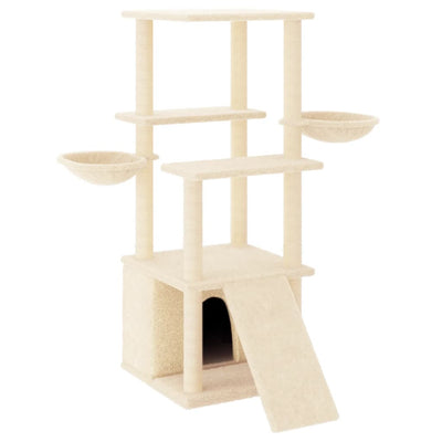 Vidaxl -Katzenmöbel mit Sisal -Kratzerpfosten 133 cm creme -gelenkt
