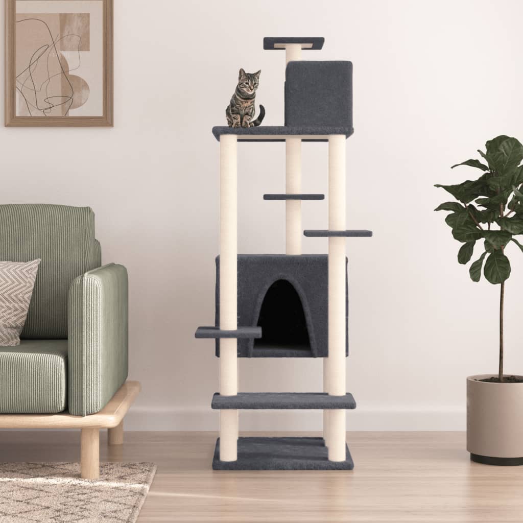 Vidaxl -Katzenmöbel mit Sisal -Kratzerpfosten 154 cm dunkelgrau