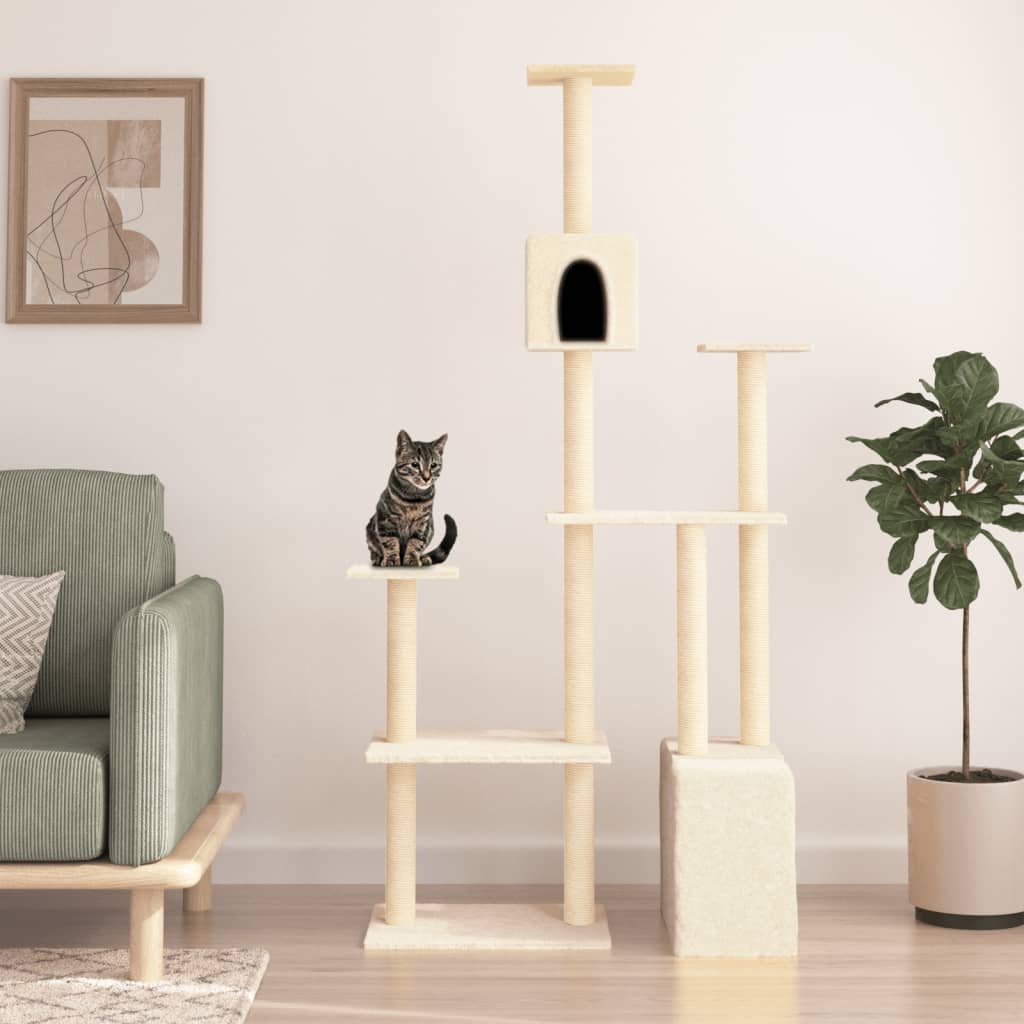 Vidaxl -Katzenmöbel mit Sisal -Kratzerpfosten 180 cm creme -gelenkt
