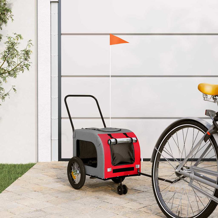 Vidaxxl Fahrradanhänger für Haustiere Rot und Grau 124,5 x 63,5 x 53 cm
