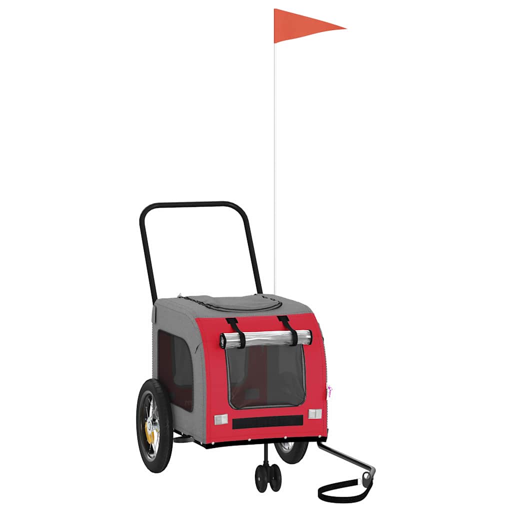Vidaxxl Fahrradanhänger für Haustiere Rot und Grau 124,5 x 63,5 x 53 cm