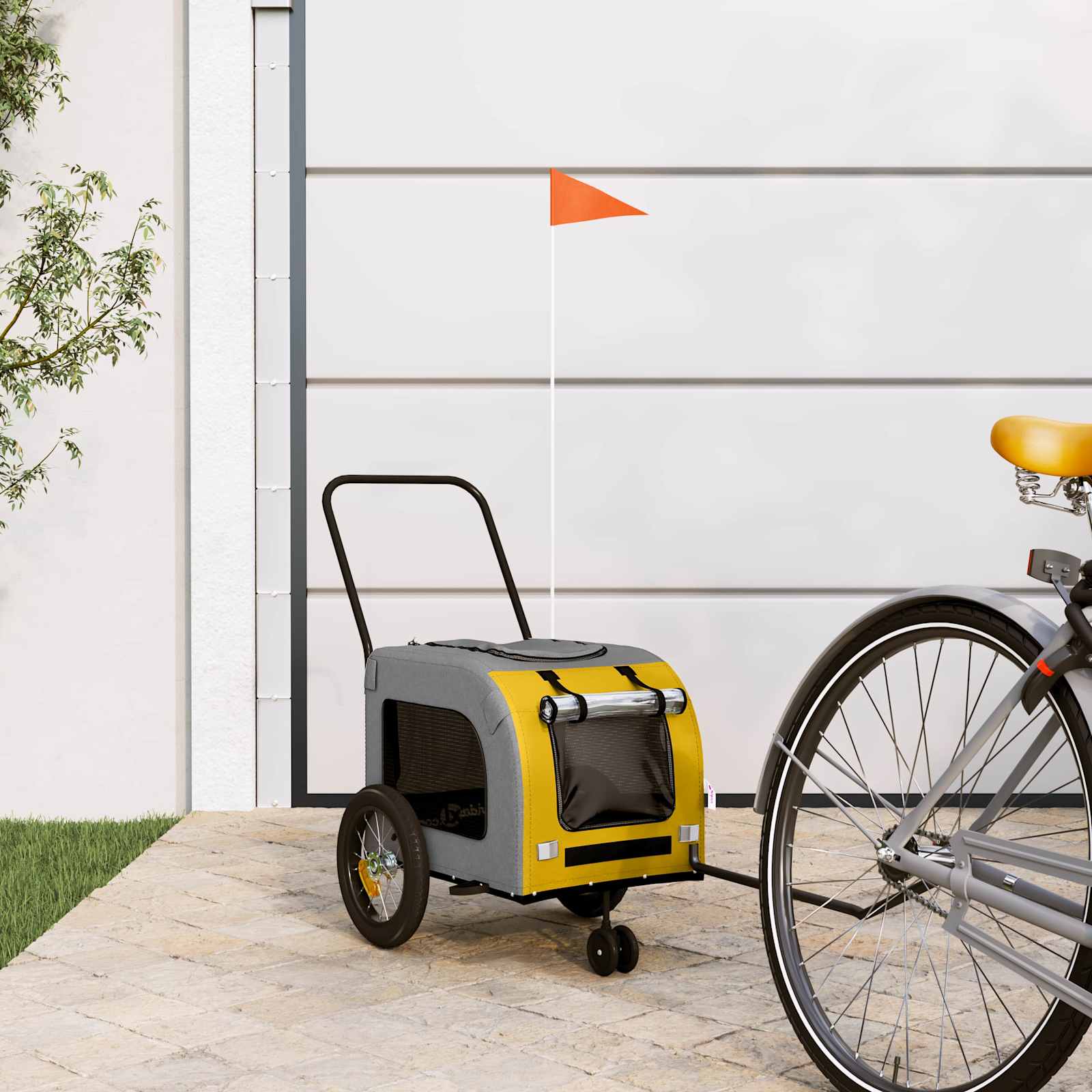 VidaXL Fahrradanhänger für Haustiere Gelb und Grau 125 x 53 x 54 cm