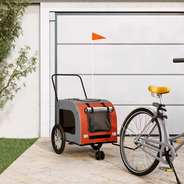 Vidaxl Dog Bike Trailer Oxford Fabric und Eisenorange und Grau
