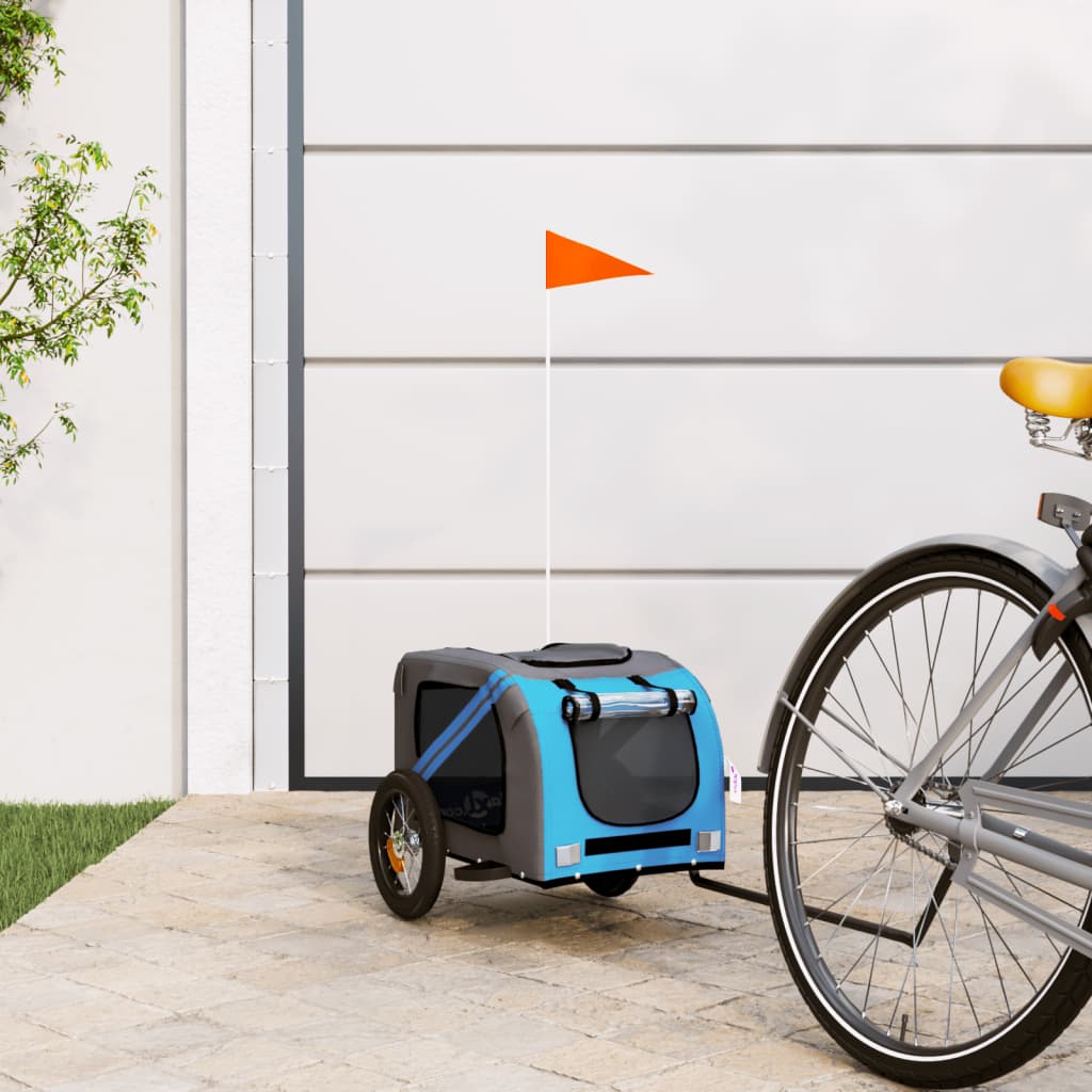 Vidaxl Dog Bike Trailer Oxford Fabric und Eisenblau und Grau