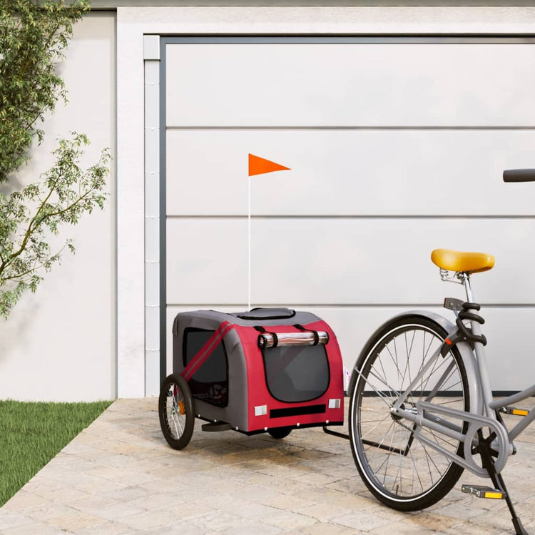 Vidaxl Dog Bike Trailer Oxford Fabric und Eisenrot und Grau