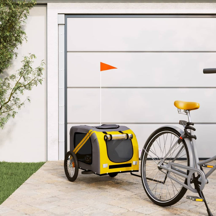Vidaxl Dog Bike Trailer Oxford Fabric und Eisengelb und Grau