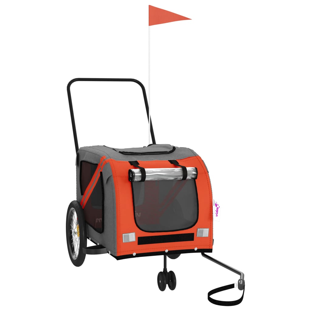 Vidaxl Dog Bike Trailer Oxford Fabric und Eisenorange und Grau