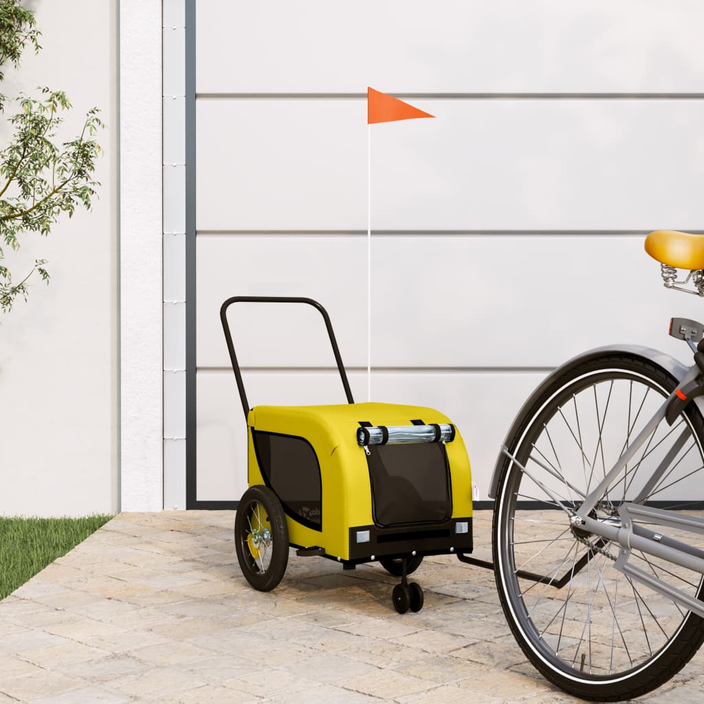 Vidaxl Dog Bike Trailer Oxford Stoff und Eisengelb und Schwarz