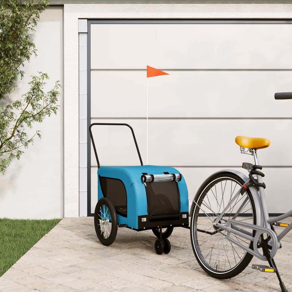 Vidaxl Dog Bike Trailer Oxford Stoff und Eisenblau und Schwarz