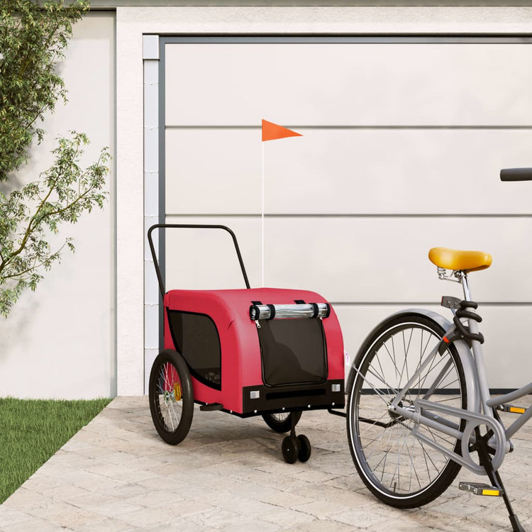 Vidaxl Dog Bike Trailer Oxford Fabric und Eisenrot und Schwarz