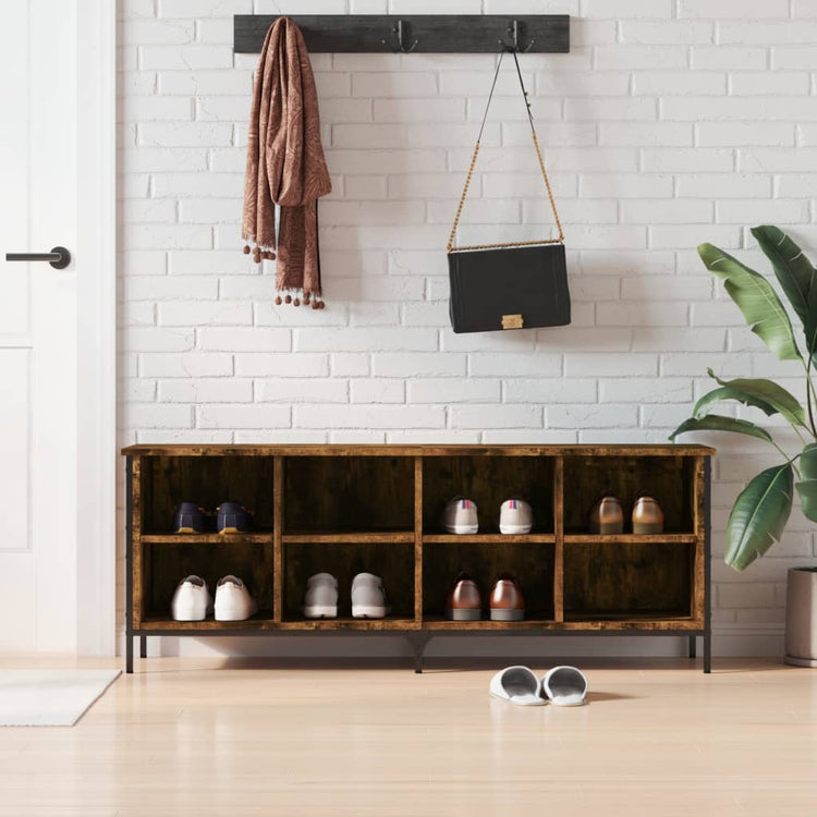 Vidaxl Schuhschrank 131x35x50 cm Eigenschaften mit geräuchertem Eichenbaus befördert
