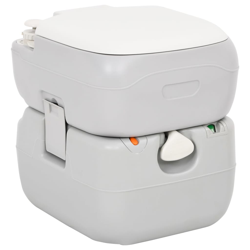 Vidaxl Camping Toilette tragbar 22+12 l HDPE Grau und Weiß