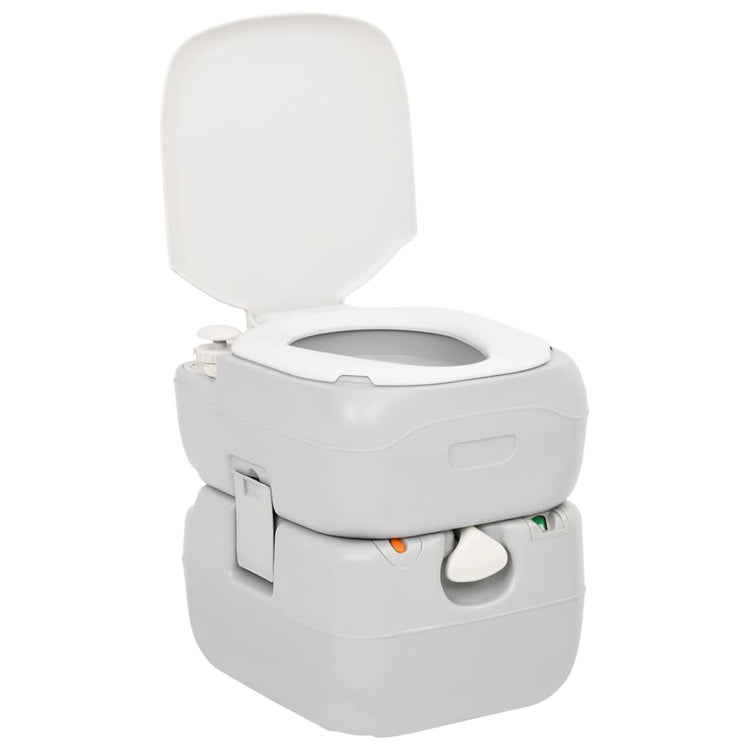 Vidaxl Camping Toilette tragbar 22+12 l HDPE Grau und Weiß