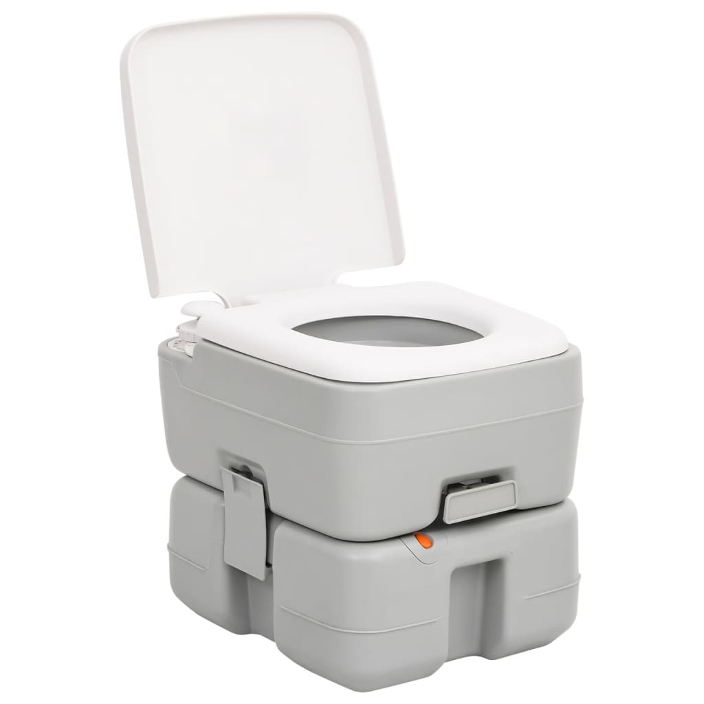 Vidaxl Camping Toilette tragbar 15+10 l HDPE Grau und Weiß