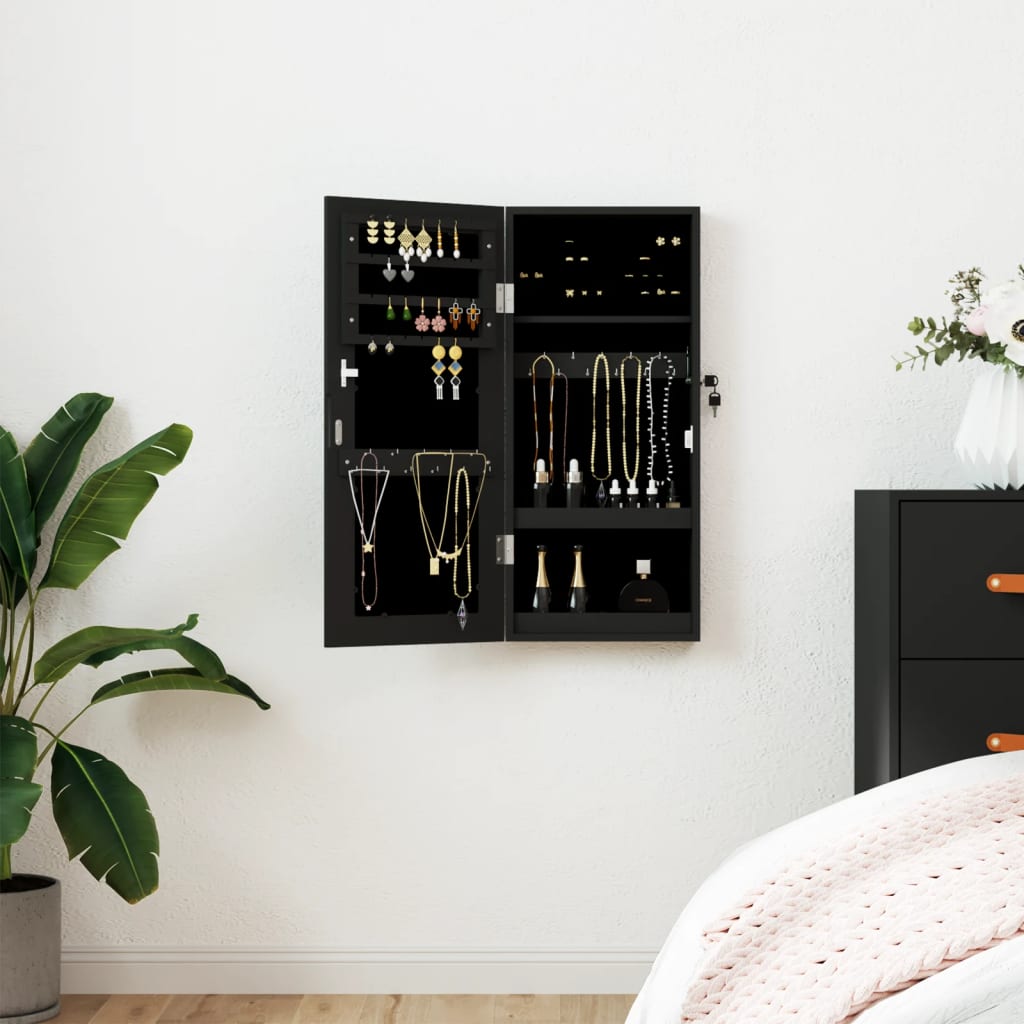 VIDAXL -Schmuckschrank mit Spiegelwand -montiert 30x8,5x67 cm Schwarz