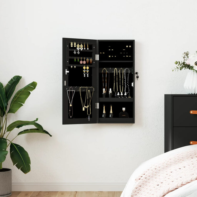 VIDAXL -Schmuckschrank mit Spiegelwand -montiert 30x8,5x67 cm Schwarz