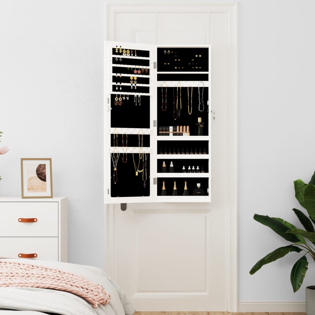 Vidaxl -Schmuckschrank mit Spiegelwand montiert 37,5x10x106 cm Weiß