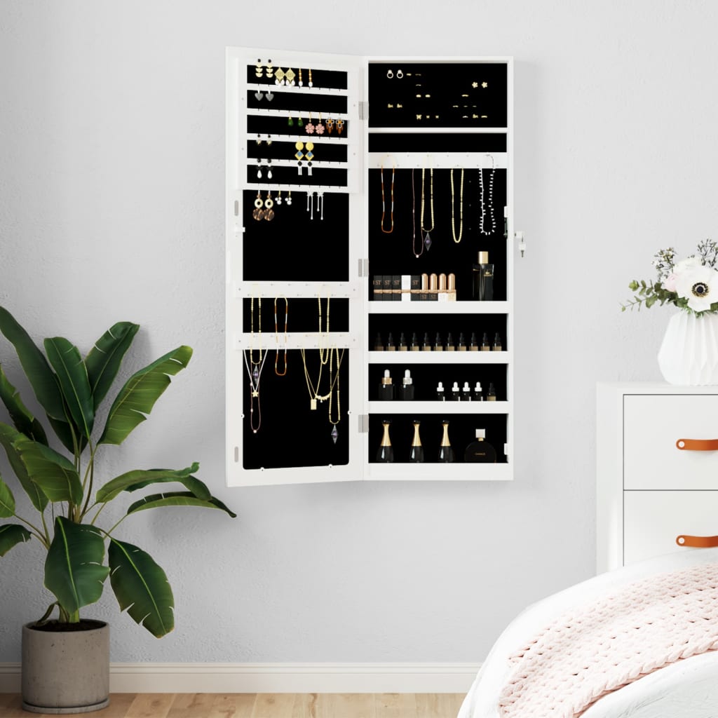 Vidaxl -Schmuckschrank mit Spiegelwand montiert 37,5x10x106 cm Weiß