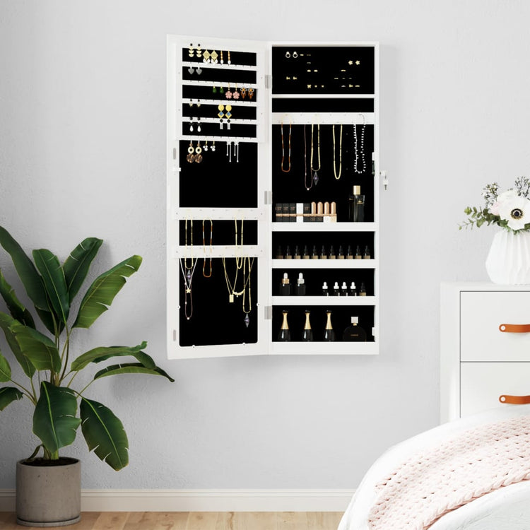 Vidaxl -Schmuckschrank mit Spiegelwand montiert 37,5x10x106 cm Weiß