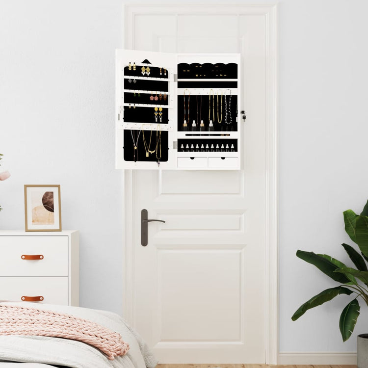 VIDAXL -Schmuckschrank mit Spiegelwand -montiert 37,5x10x67 cm Weiß