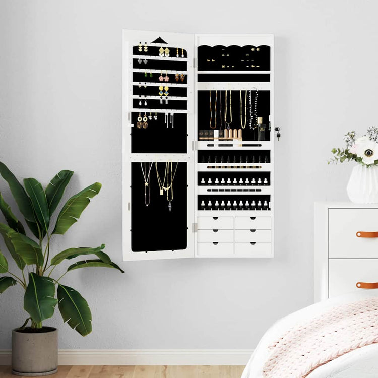 Vidaxl -Schmuckschrank mit Spiegelwand montiert 37,5x10x106 cm Weiß
