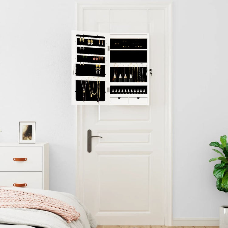 Vidaxl Schmuckschrank mit Spiegel und mit LED -Wand montiertem Weiß