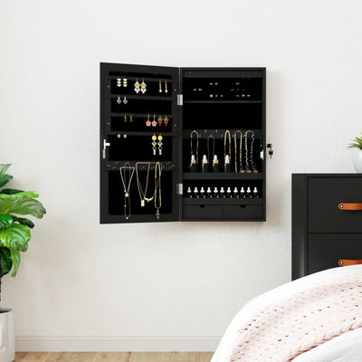 Vidaxl Schmuckschrank mit Spiegel und mit LED -Wand montiertem Schwarz