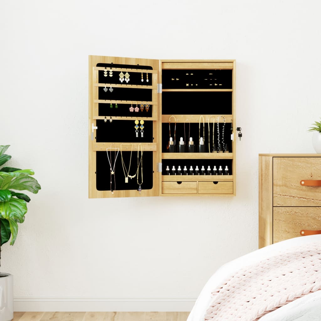Vidaxl -Schmuckschrank mit Spiegel und LED -Wand -montiert