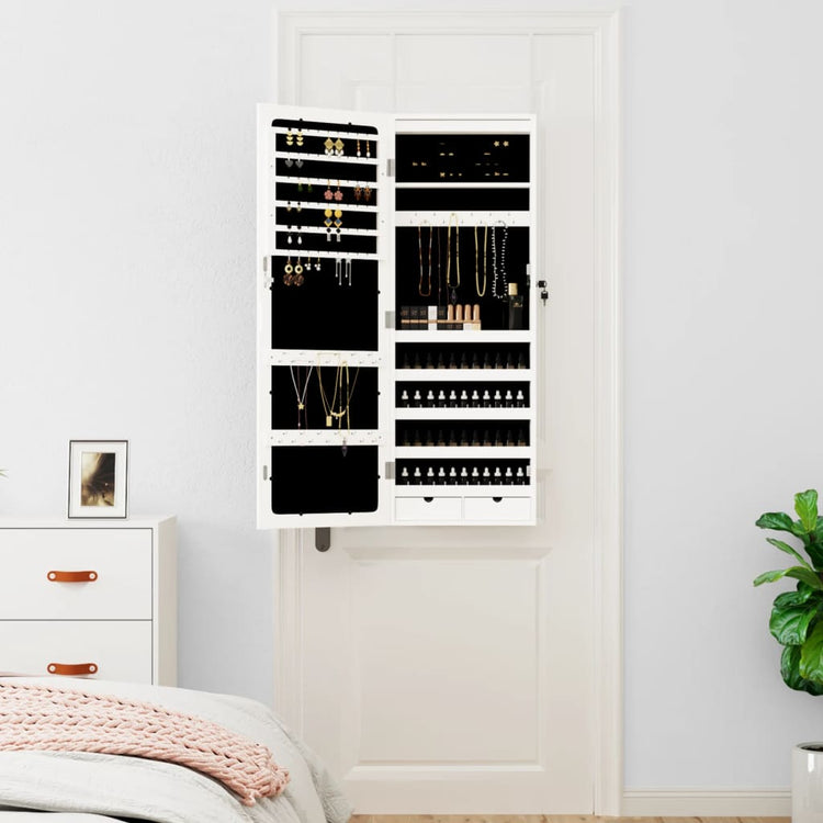 Vidaxl Schmuckschrank mit Spiegel und mit LED -Wand montiertem Weiß